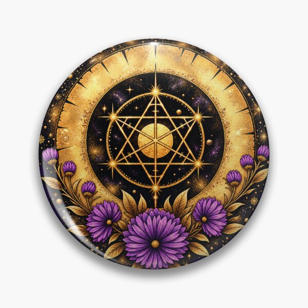 Item preview, Golden Celestial Geometry with Purple Flowers designed and sold by Kaurisdigital.