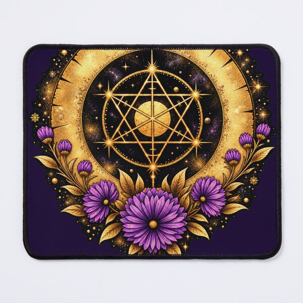 Item preview, Golden Celestial Geometry with Purple Flowers designed and sold by Kaurisdigital.