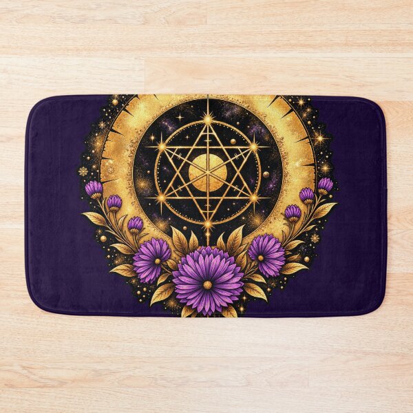 Item preview, Golden Celestial Geometry with Purple Flowers designed and sold by Kaurisdigital.