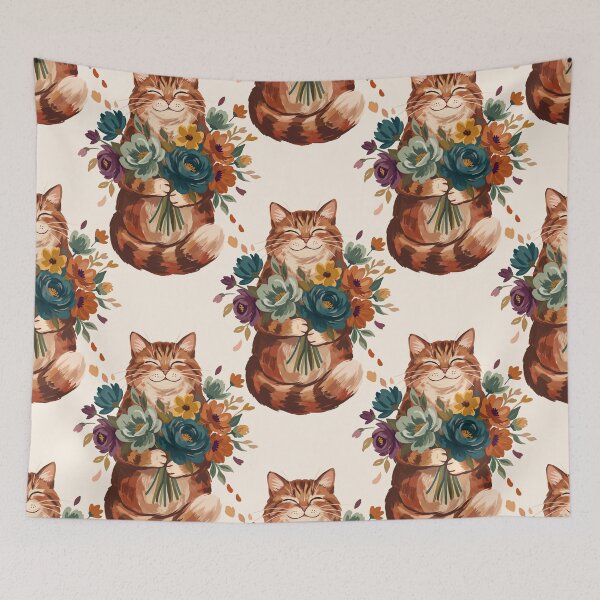 Item preview, Autumn Floral Tabby Cat designed and sold by mmartabc.