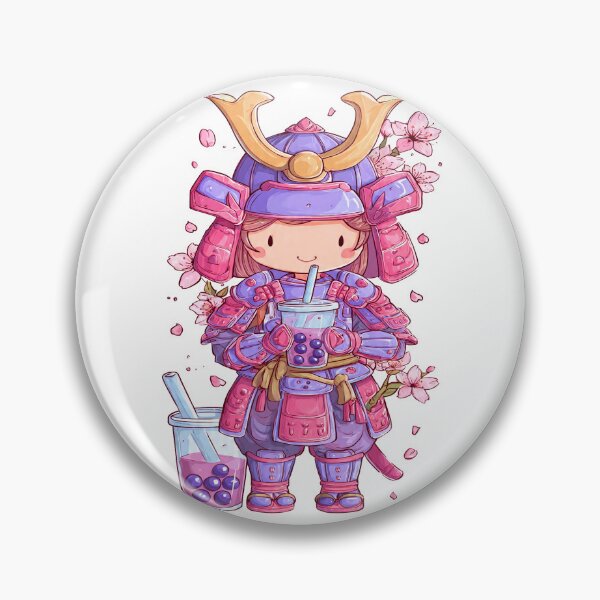 Item preview,  chibi samurai warrior girl with boba tea designed and sold by cutemakerotart.