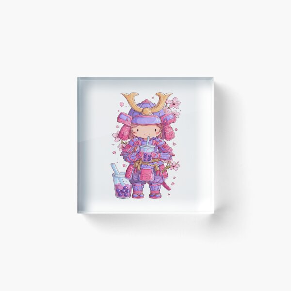 Item preview,  chibi samurai warrior girl with boba tea designed and sold by cutemakerotart.