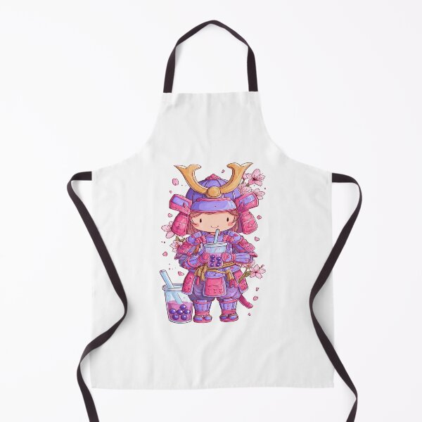Item preview, chibi samurai warrior girl with boba tea designed and sold by cutemakerotart.