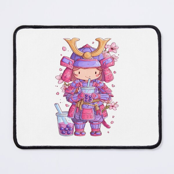 Item preview, chibi samurai warrior girl with boba tea designed and sold by cutemakerotart.