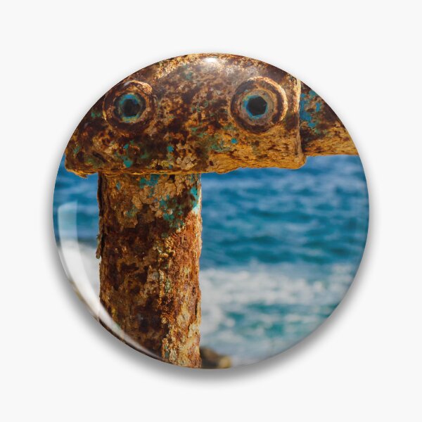 Item preview, Rusty Metal Rail with Ocean Background and Person on Rocky Shore designed and sold by Nmallia.
