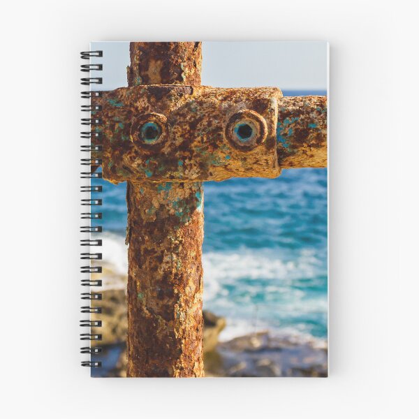 Item preview, Rusty Metal Rail with Ocean Background and Person on Rocky Shore designed and sold by Nmallia.