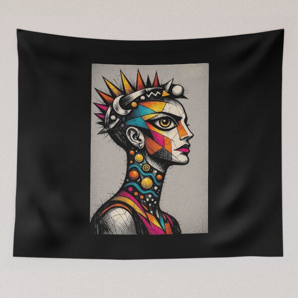 Item preview, Título: Impresión de arte gráfico de retrato punk tribal moderno designed and sold by Color & Form.