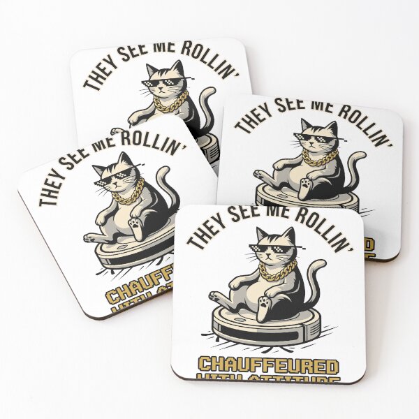 Item preview, Thug Life Cat on Robot Vacuum Funny Streetwear Graphic Tee designed and sold by KIDEnia.