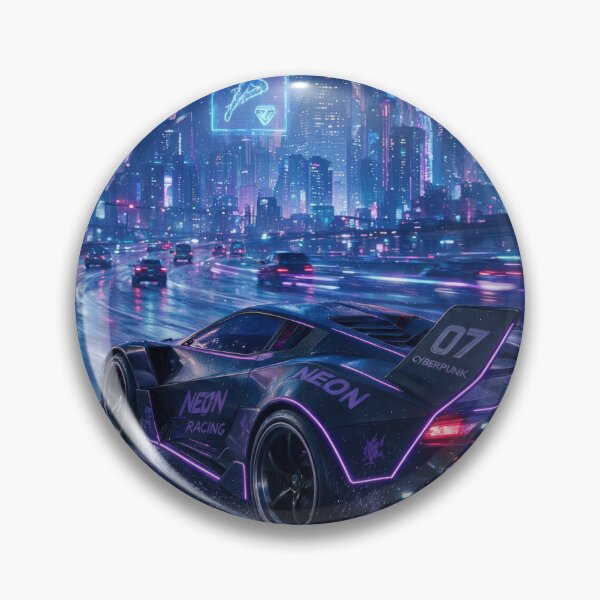 Artikelvorschau, Neon Racing Car on Rainy Cyberpunk Highway entworfen und verkauft von Lineer22.