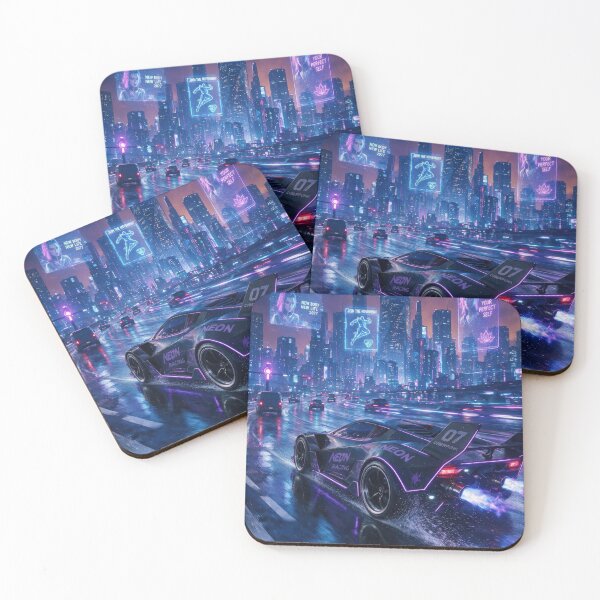 Item preview, Neon Racing Car on Rainy Cyberpunk Highway designed and sold by Lineer22.