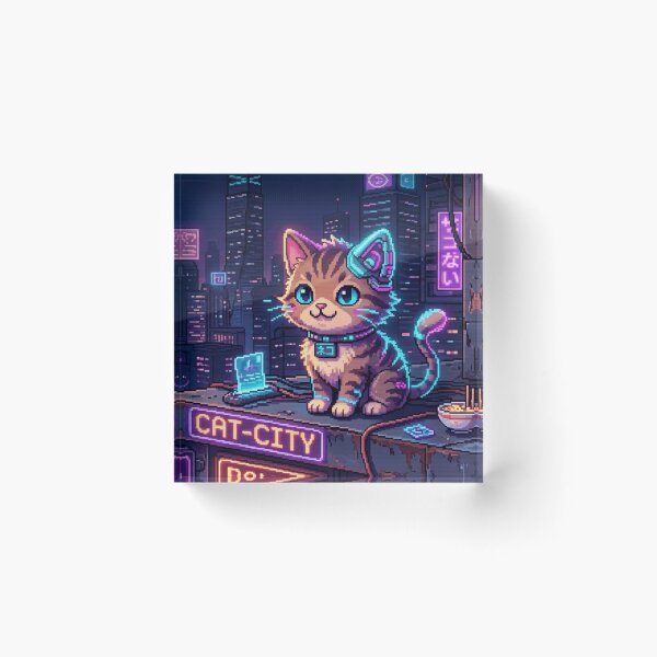 Item preview, Cyberpunk Pixel Cat – Neon Futurist designed and sold by cutbeastfactory.