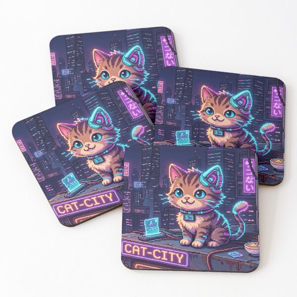 Item preview, Cyberpunk Pixel Cat – Neon Futurist designed and sold by cutbeastfactory.