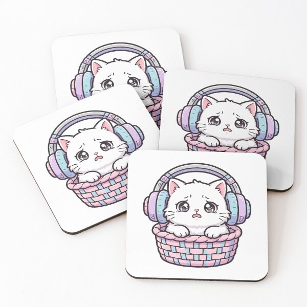 Item preview, Anxious Cozy White Cat In Laundry Basket Pastel Headphones designed and sold by LuxeBuzz.