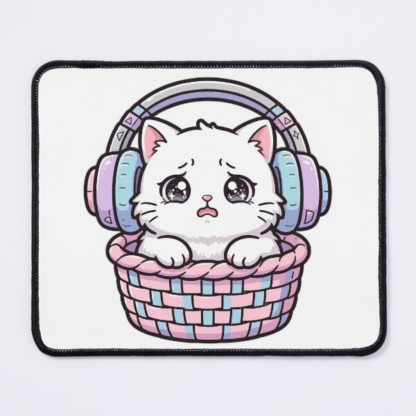Item preview, Anxious Cozy White Cat In Laundry Basket Pastel Headphones designed and sold by LuxeBuzz.