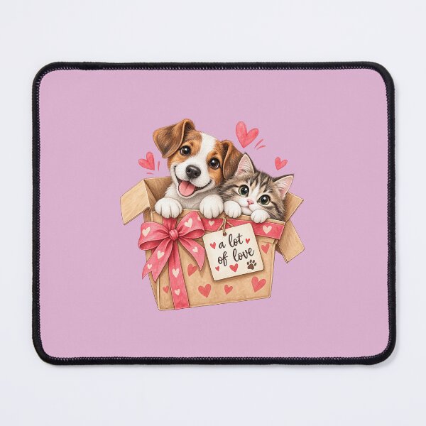 Item preview, Cuty funny illustration of cat and dog in a box with a lot of love designed and sold by lafataviola.