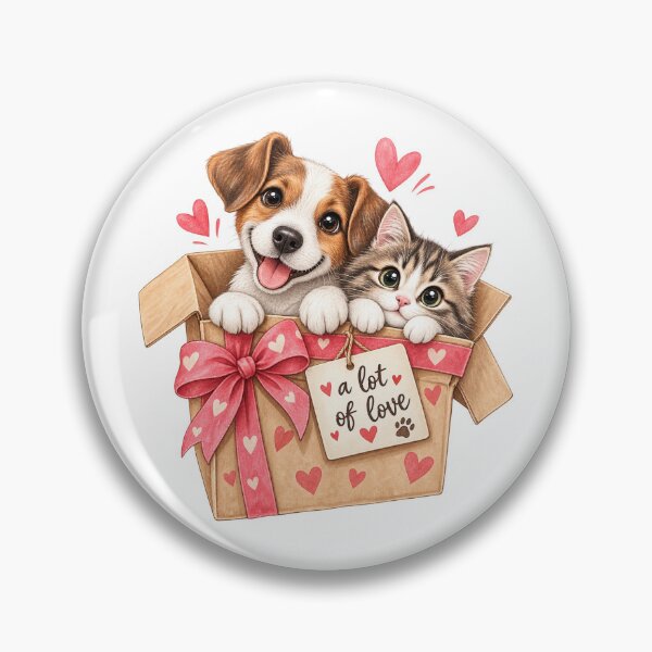 Item preview, Cuty funny illustration of cat and dog in a box with a lot of love designed and sold by lafataviola.