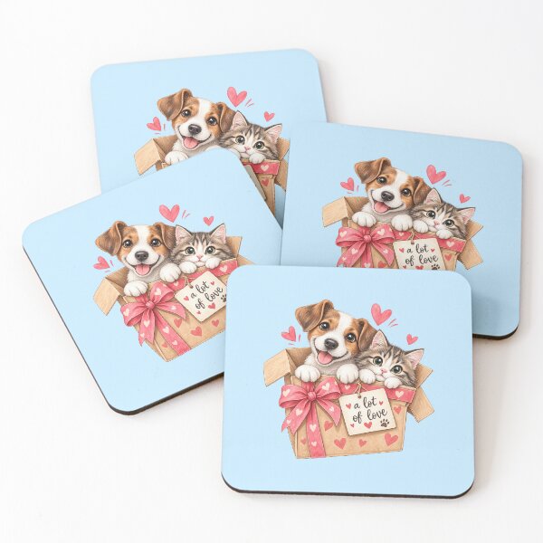 Item preview, Cuty funny illustration of cat and dog in a box with a lot of love designed and sold by lafataviola.