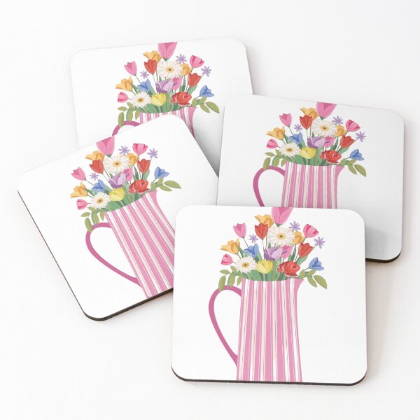 Item preview, Pink Striped Pitcher Fresh Wildflowers Floral Illustration designed and sold by MindMakerStudio.
