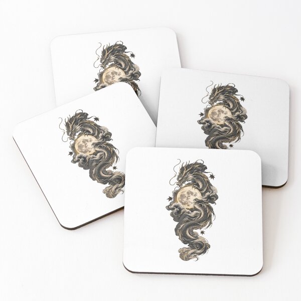 Item preview, Golden Sumi-e Dragon Under an Ivory Moon designed and sold by AbderraimArt.