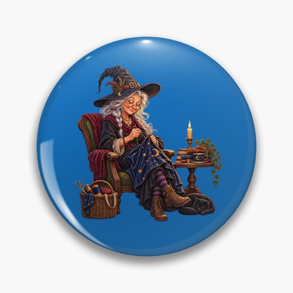 Item preview, Witch Seamstress by Candlelight – Cozy Moonlit Sewing Art designed and sold by Alpine-Ink.