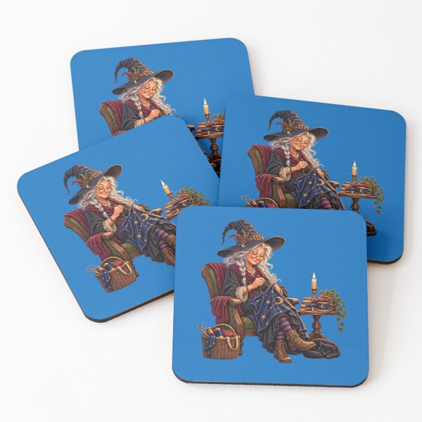 Item preview, Witch Seamstress by Candlelight – Cozy Moonlit Sewing Art designed and sold by Alpine-Ink.