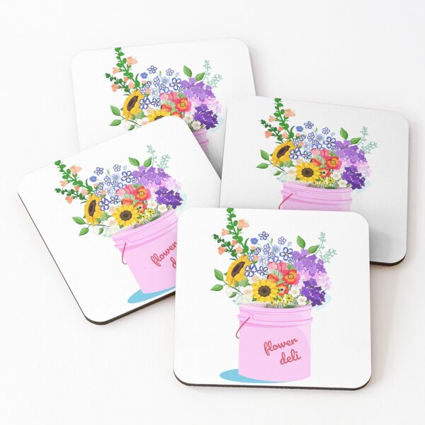 Item preview, Pink Bucket Flower Deli Fresh Wildflowers Bucket Illustration designed and sold by MindMakerStudio.