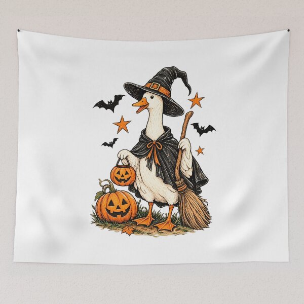 Item preview, Halloween Witch Goose – Funny illustration with pumpkin and broom designed and sold by J-Impression.
