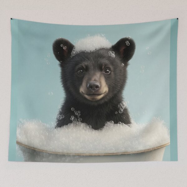 Item preview, Baby Black Bear Cub Bubble Bath Cute Nursery Bathroom Wall Art designed and sold by LazyOwlStore.