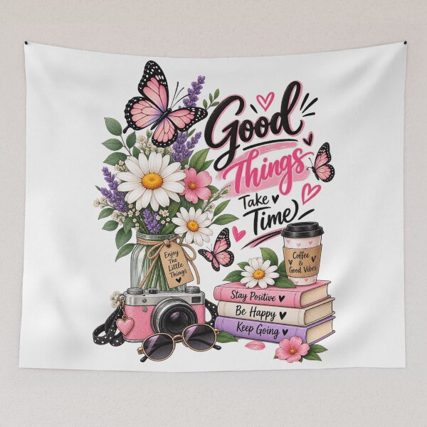 Item preview, Good Things Take Time – Floral Butterfly Positive Vibes designed and sold by ✨ Daily Vibe Studio ✨.