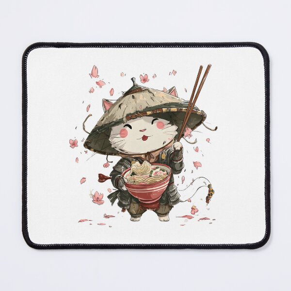 Item preview, chibi samurai warrior cat eat ramen designed and sold by cutemakerotart.