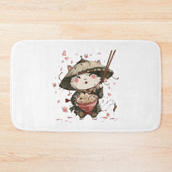 Item preview,  chibi samurai warrior cat eat ramen designed and sold by cutemakerotart.