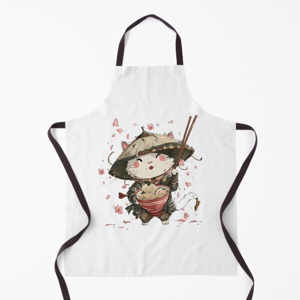 Item preview, chibi samurai warrior cat eat ramen designed and sold by cutemakerotart.