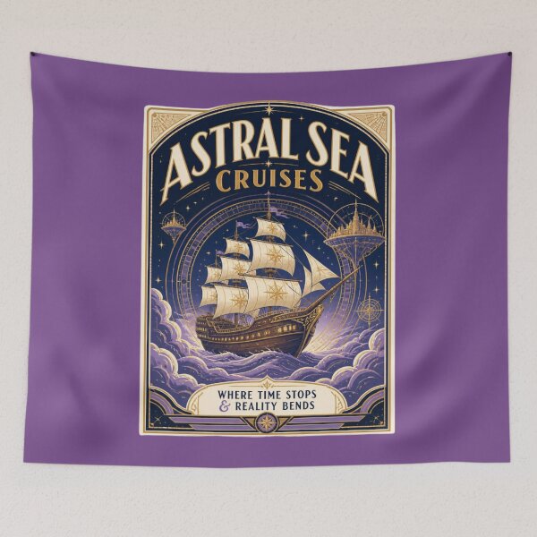 Item preview, Astral Sea Cruises - Cosmic Vintage Travel Poster RPG Wall Art designed and sold by Dice_Goblin_Studio.