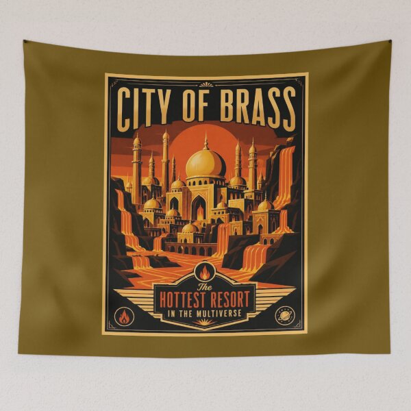 Item preview, City of Brass Resort - Elemental Fire Vintage Travel Poster RPG Art designed and sold by Dice_Goblin_Studio.
