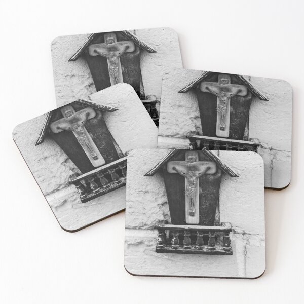 Item preview, Black and White Religious Crucifix Icon on Stone Textured Wall designed and sold by Nmallia.