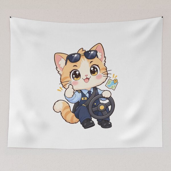 Item preview, Kawaii Cat Driver On The Road designed and sold by HoopeStylee.