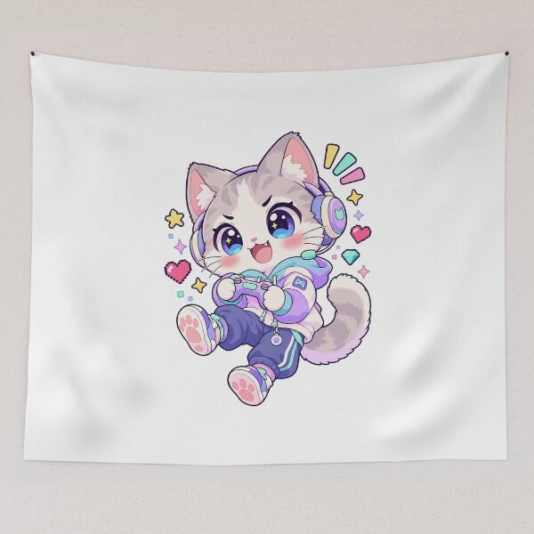Item preview, Kawaii Cat Gamer Celebrating Victory designed and sold by HoopeStylee.