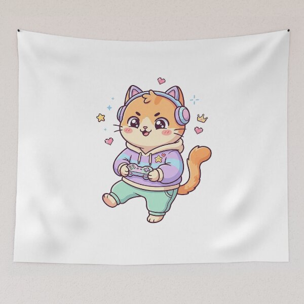 Item preview, Kawaii Cat Gamer Celebrating Victory designed and sold by HoopeStylee.