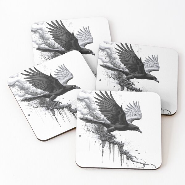 Item preview, Dark Raven Flight – Gothic Black and White Crow Ink Art designed and sold by Dark-Circuit-Haven.
