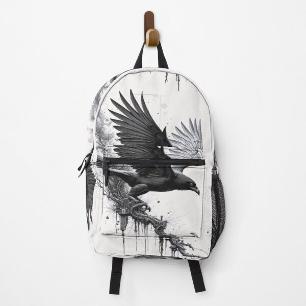 Item preview, Dark Raven Flight – Gothic Black and White Crow Ink Art designed and sold by Dark-Circuit-Haven.