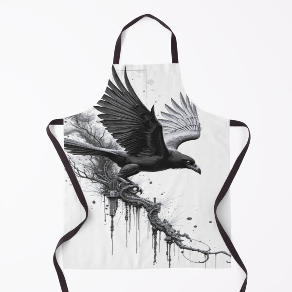 Item preview, Dark Raven Flight – Gothic Black and White Crow Ink Art designed and sold by Dark-Circuit-Haven.