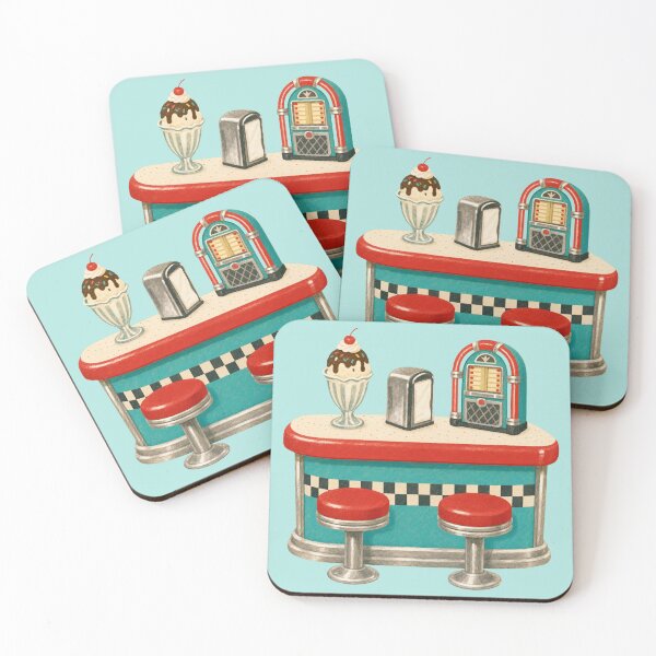 Item preview, Retro Diner Milkshake & Jukebox Vintage Illustration designed and sold by Spring Things.