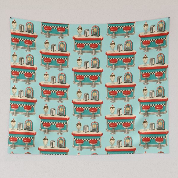 Item preview, Retro Diner Milkshake & Jukebox Vintage Illustration designed and sold by Spring Things.