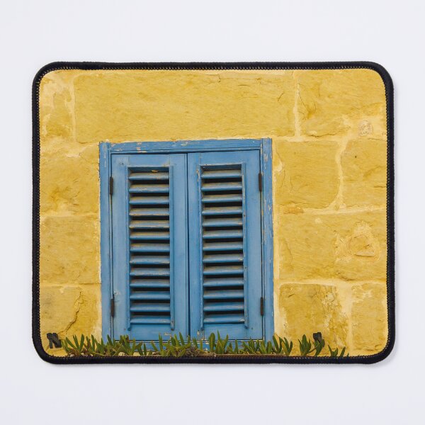 Item preview, Rustic Stone Wall with Blue Shuttered Window and Wooden Flower Box designed and sold by Nmallia.