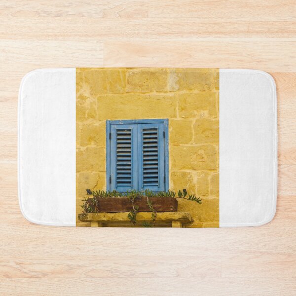 Item preview, Rustic Stone Wall with Blue Shuttered Window and Wooden Flower Box designed and sold by Nmallia.