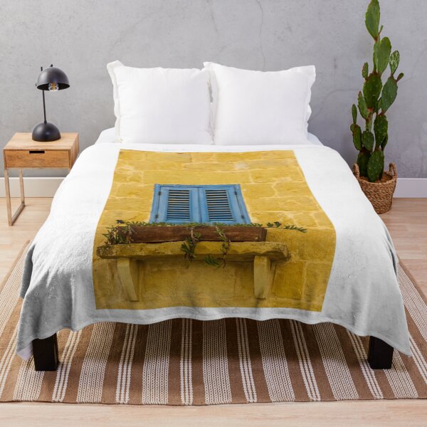 Item preview, Rustic Stone Wall with Blue Shuttered Window and Wooden Flower Box designed and sold by Nmallia.