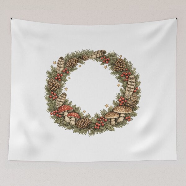Item preview, Woodland Cozy Christmas Wreath Botanical Vintage Naturalist Gift  designed and sold by Artycom.