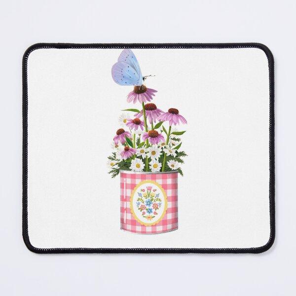 Item preview, Blue Butterfly Pink Gingham Tin Can Wildflowers Floral Illustration designed and sold by MindMakerStudio.