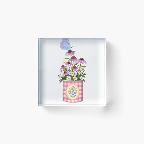 Item preview, Blue Butterfly Pink Gingham Tin Can Wildflowers Floral Illustration designed and sold by MindMakerStudio.