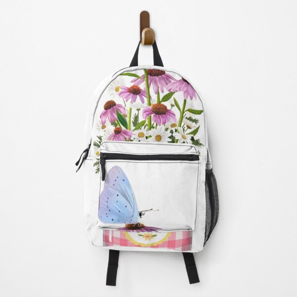 Item preview, Blue Butterfly Pink Gingham Tin Can Wildflowers Floral Illustration designed and sold by MindMakerStudio.